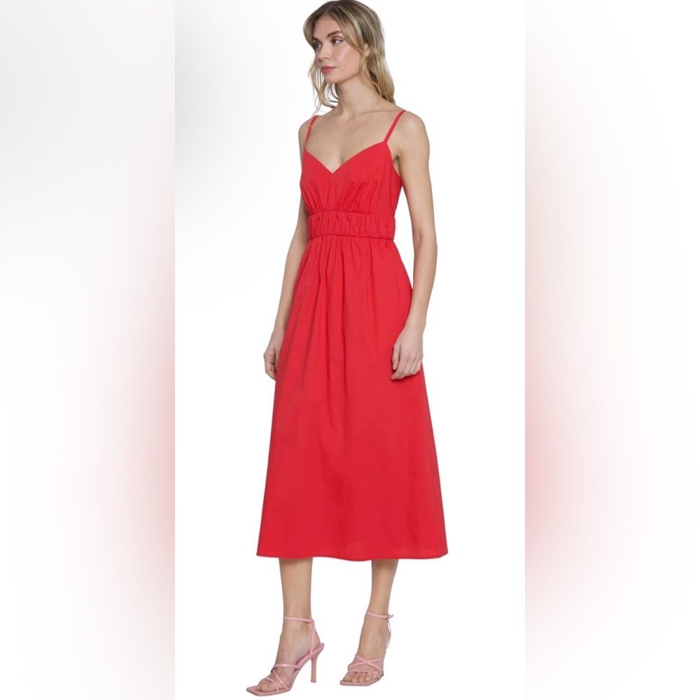 NWT Donna Morgan Red Cotton Ruched around waist SunDress w/ Pockets Size 8 - Picture 2 of 15